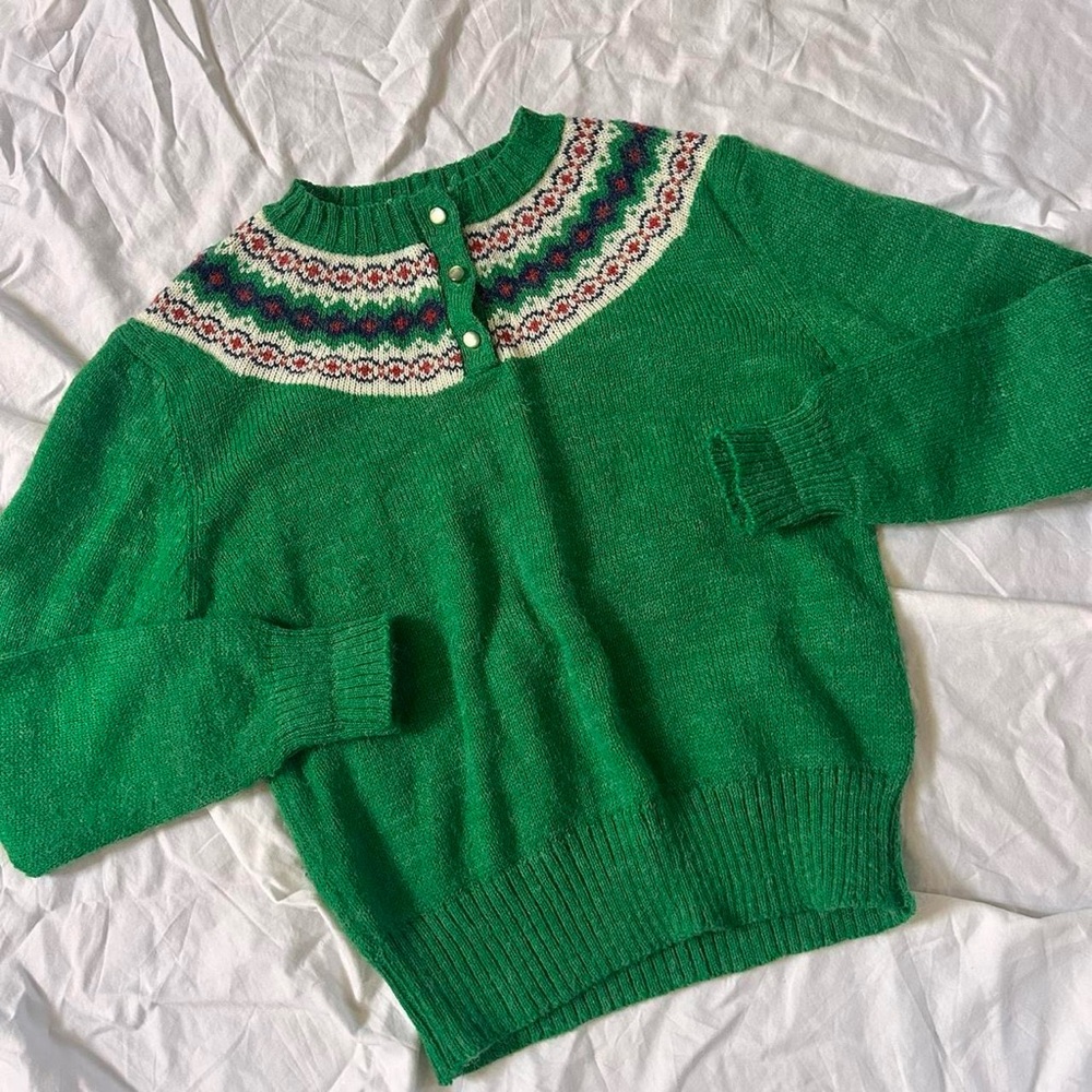 VINTAGE KIDS GREEN QUARTER BUTTON SWEATER DAYTONS